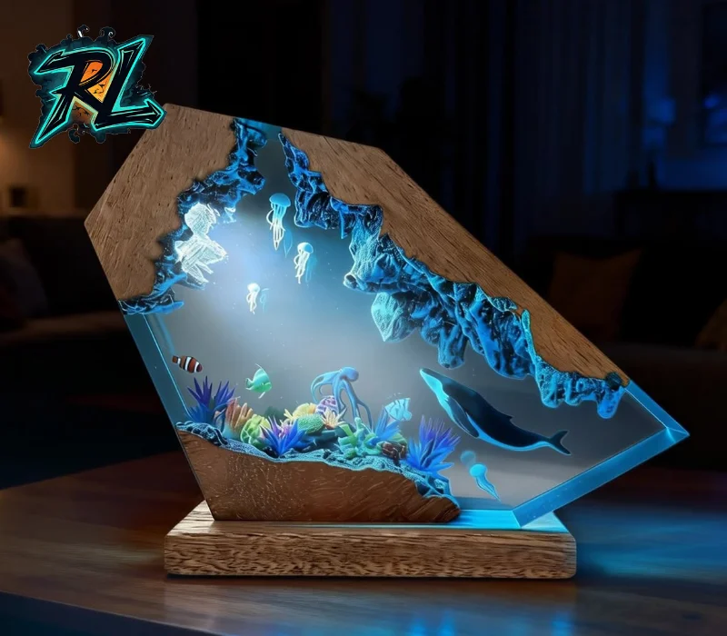 10+ Easy Epoxy Lamp Ideas to Brighten Your Home in 2026 9 Easy Epoxy Lamp Ideas: Delicate jellyfish drift above a vibrant coral garden while a majestic whale glides through this stunning resin ocean scene