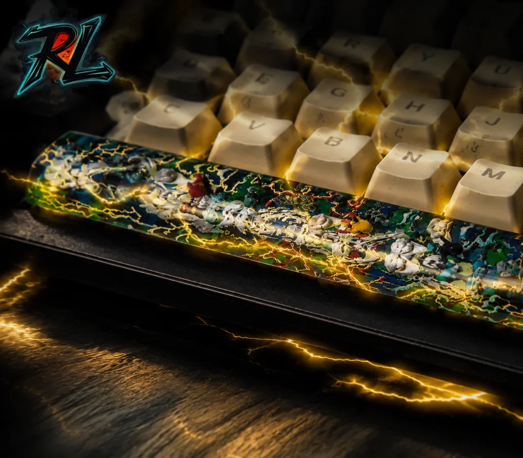 Resin Keycaps Spacebar - Premium Handcrafted Artisan Keycap 6 Resin Keycaps Spacebar: This refined artisan spacebar brings the speed of the Flash to your desk, featuring detailed lightning effects that make your mechanical keyboard truly stand out
