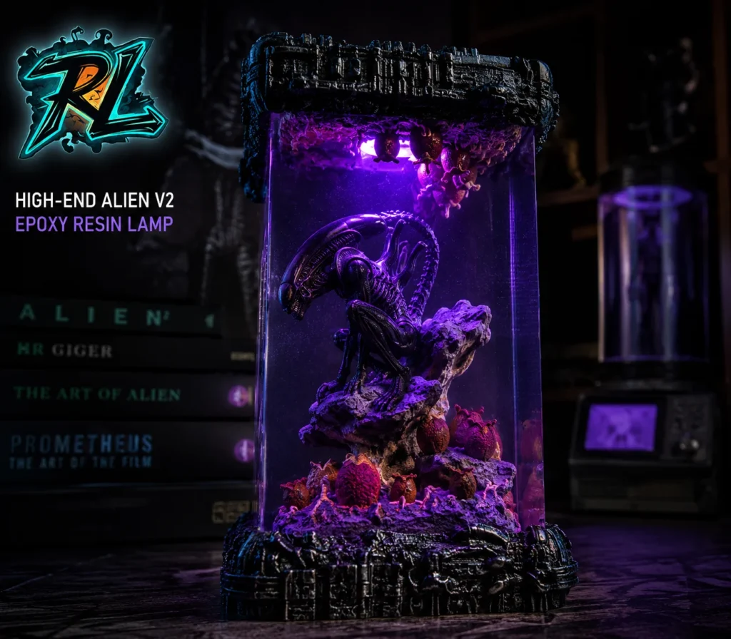 Resin Material Is Plastic: Top Premium Decor Lamps To Buy 4 High-end Alien V2 epoxy resin lamp showcasing detailed monster figurines and glowing alien eggs