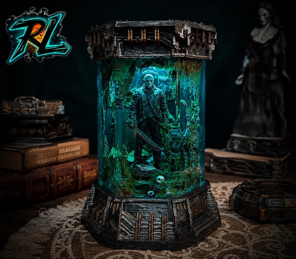 Table Lamp Ideas For living Room: Style Your Home Now 5 The JASON Hexagon Resin Lamp is a handcrafted masterpiece, vividly recreating an iconic horror character within a mysterious, translucent resin block