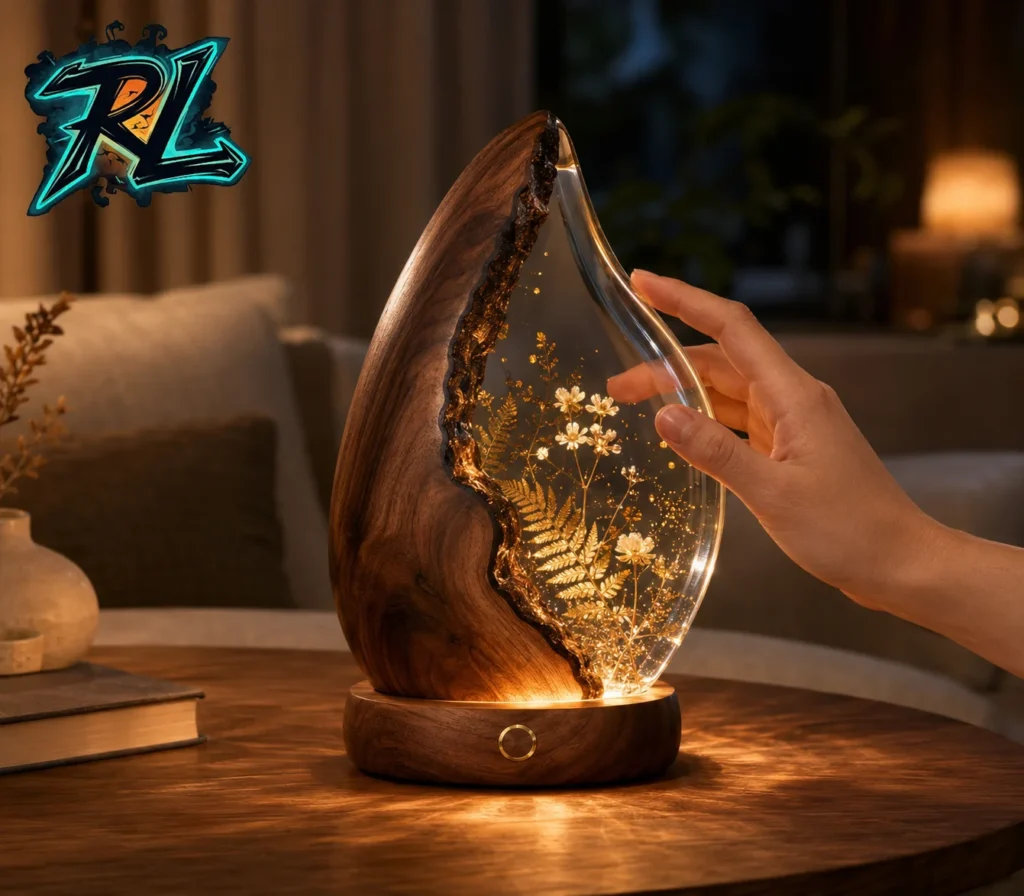 Is Epoxy Resin Toxic To Touch: All Important Safety Facts 5 A beautiful handcrafted wood resin lamp glowing safely on a table proving that cured material isn't a risk for those wondering is epoxy resin toxic to touch