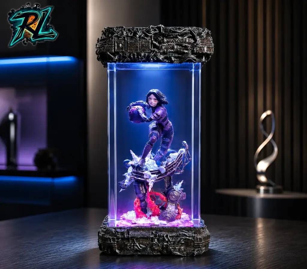 Is Epoxy Resin Toxic When Wet: Premium Standards Revealed 7 Cybernetic Alita battle angel figurine suspended in high-quality cured polymer with an integrated LED system glowing with inner energy