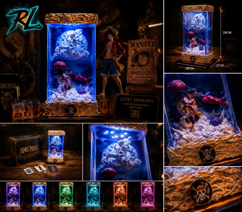 One Piece Lamps Luffy Moon Night Light Decoration Guide 4 The Luffy Diorama – One Piece Evolution Resin Lamp displayed as a premium anime collectible