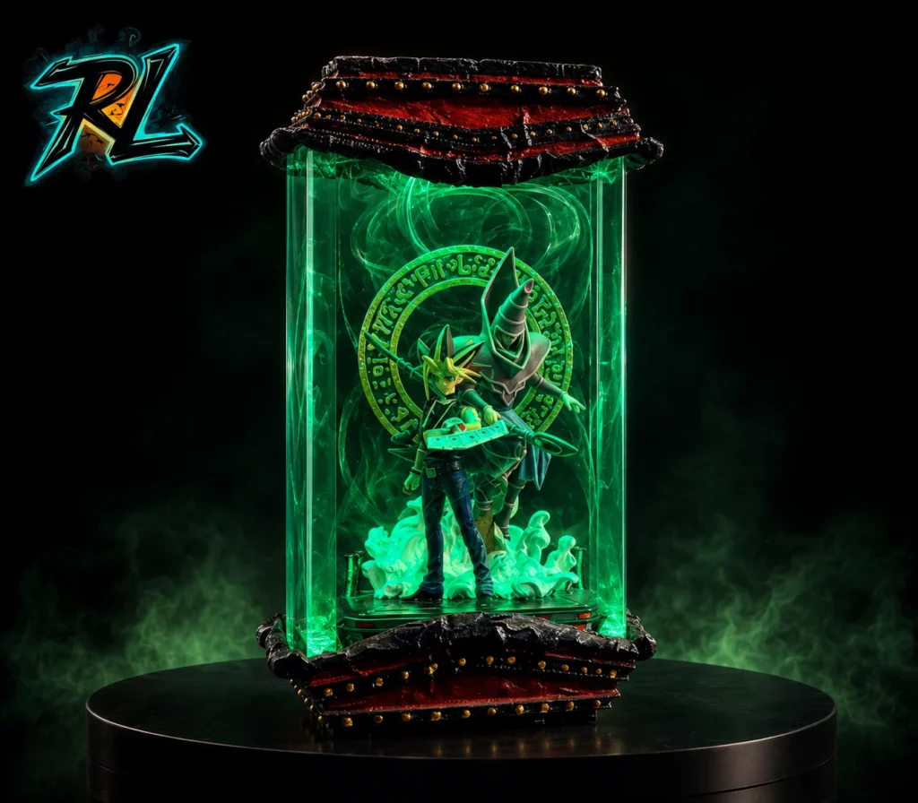 What Is Resin In Chemistry From Polymers To Lamp Art 4 Dark Magician Resin Lamp emitting a captivating green LED glow that illuminates the handcrafted Yu-Gi-Oh figure and mystical mists inside the ultra-clear epoxy