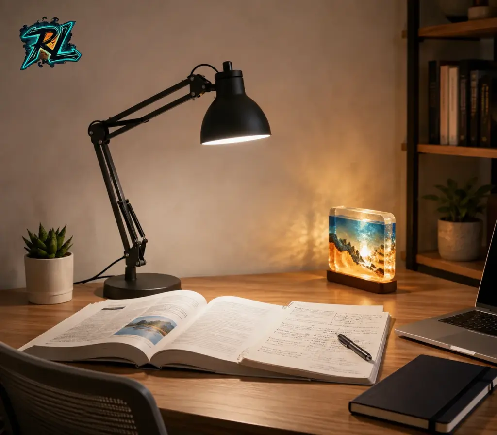 Best Table Lamp for Study: A Practical Buying Guide 2026 1 A well-lit study desk paired with a soft ambient resin lamp, the kind of setup a best table lamp for study search rarely mentions.