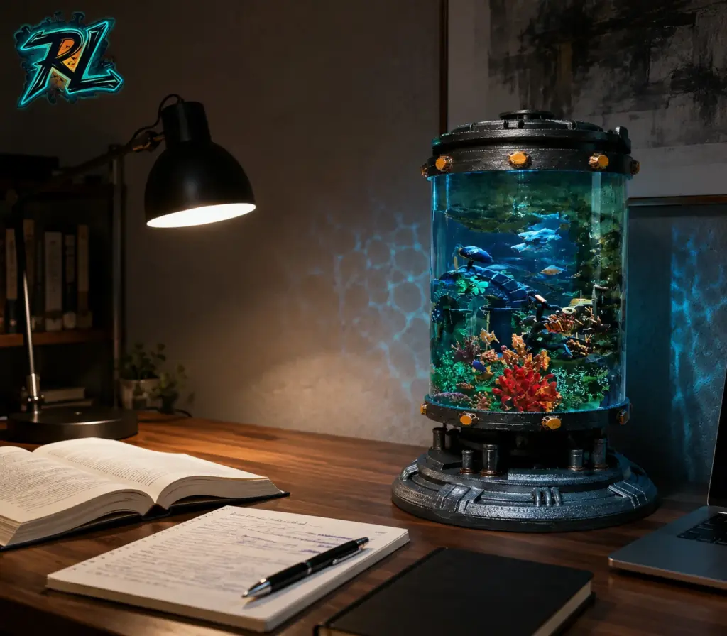 Best Table Lamp for Study: A Practical Buying Guide 2026 3 The Diver Ocean Biolab Resin Lamp casts a cool blue glow, a calming addition to any best table lamp for study setup.