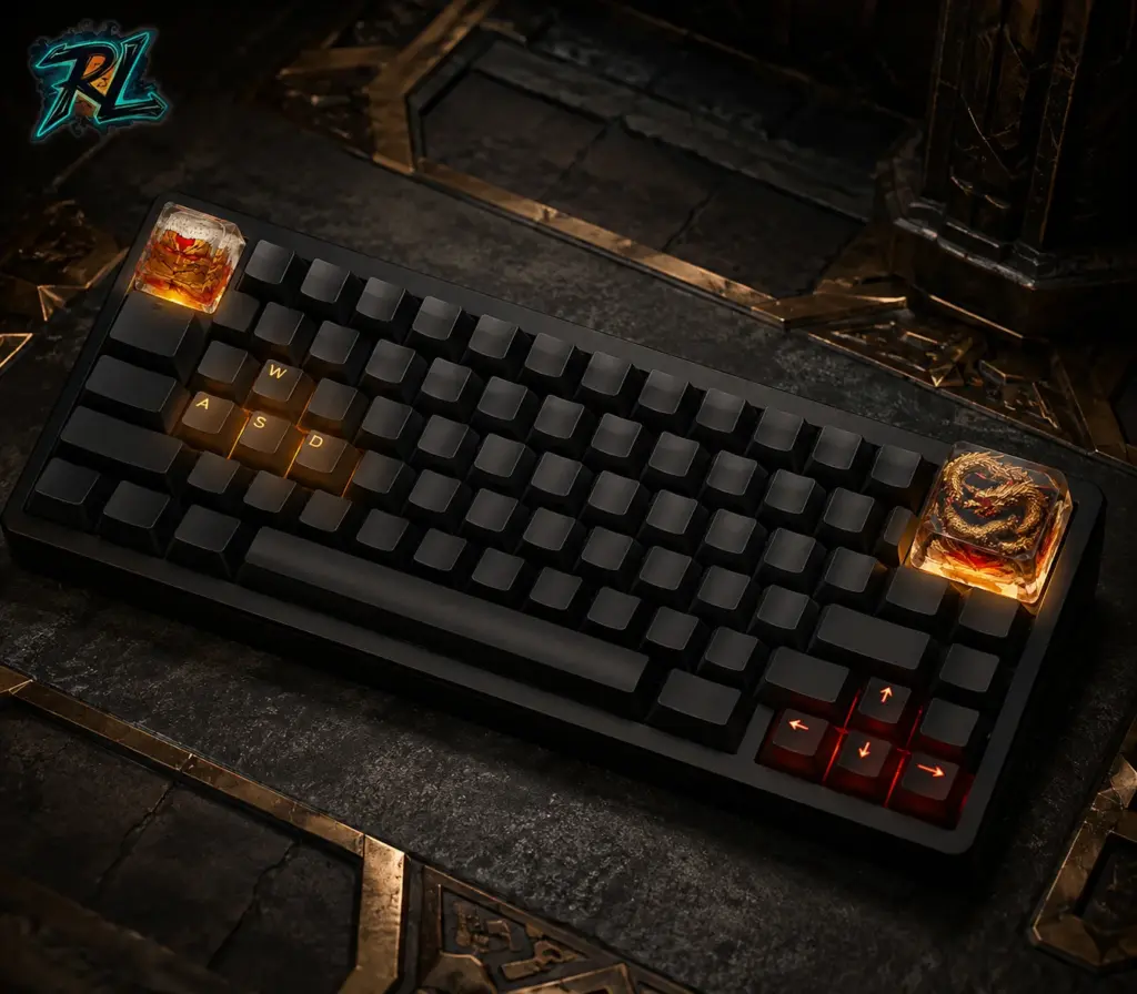 Dwarven Keyboard: Forge A Mountain-King Setup For Your Desk 5 A balanced Dwarven keyboard setup keeps just a few keys glowing, letting the armor and dragon pieces stand out clearly.