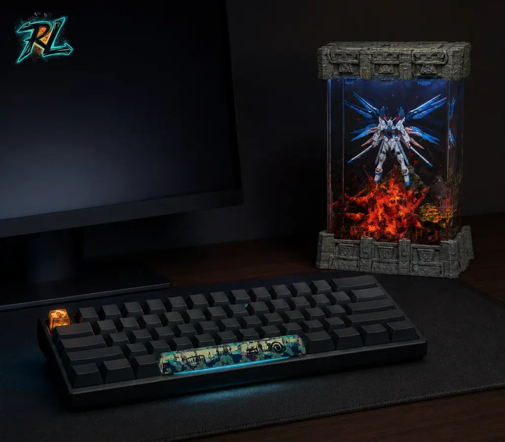 Gaming Setup Decor Ideas to Light Up Your Battlestation 5 A well-balanced Gaming desk keeps just a few glowing pieces in view, letting the lamp and keycaps stand out clearly.