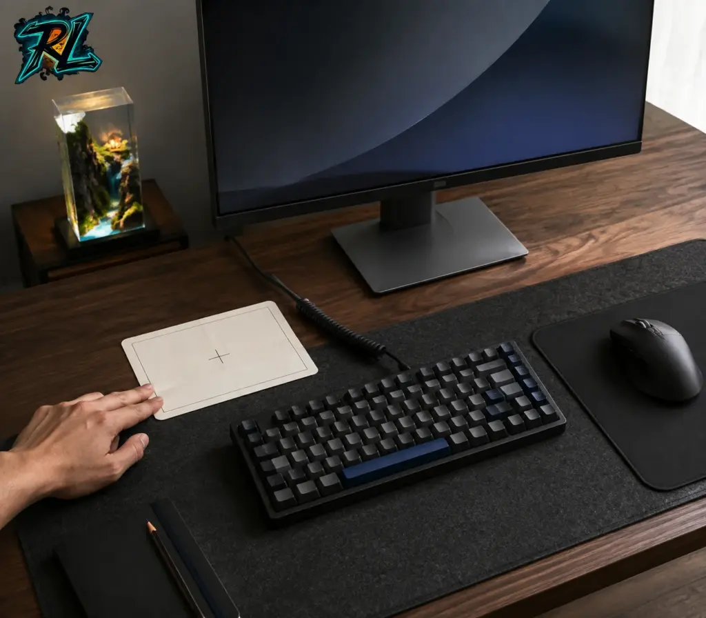How to Choose Resin Lamp Size for Every Room and Surface 2 A paper footprint on a desk confirms that the lamp will not interfere with the keyboard, mouse, or monitor.