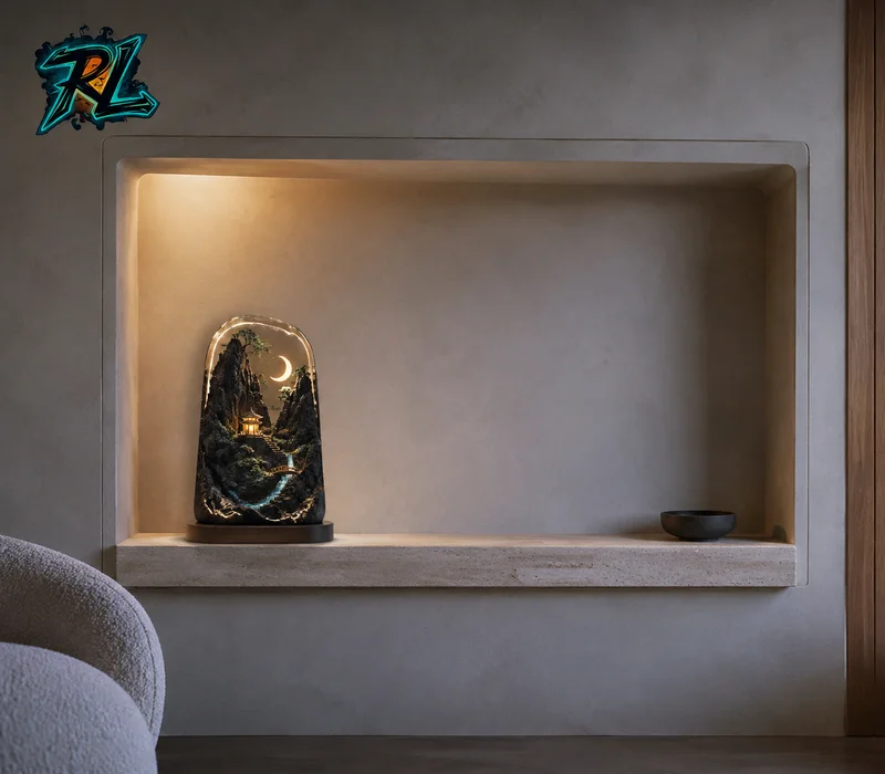 How to Choose Resin Lamp Size for Every Room and Surface 3 A medium resin lamp becomes a clear focal point on a shelf while open space keeps the display balanced.