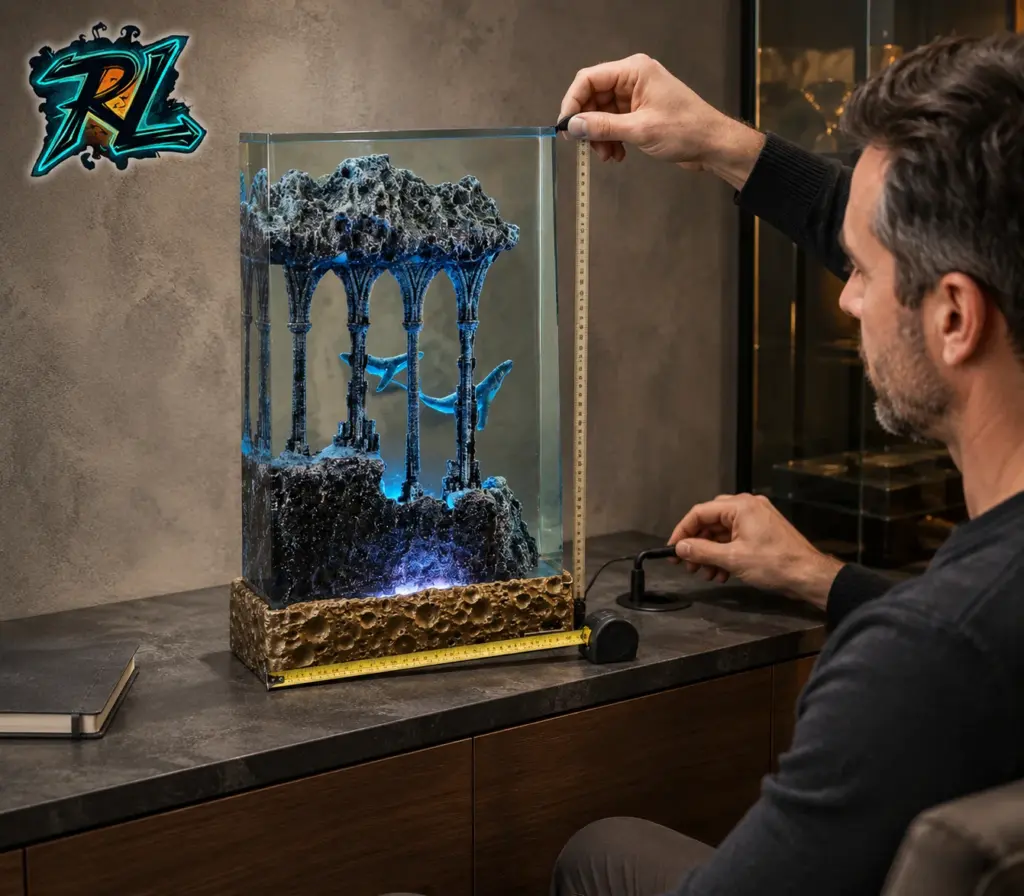 How to Choose Resin Lamp Size for Every Room and Surface 5 A tape measure checks the base, height, cable clearance, and viewing angle before the final size is selected.