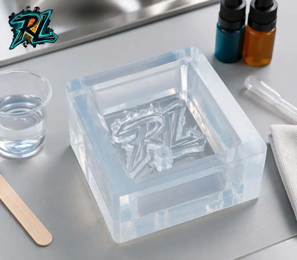 Mould: Complete Guide to Resin Casting and Lamp Artwork 1 A transparent silicone casting form reveals a clean cavity prepared for a detailed epoxy pour.