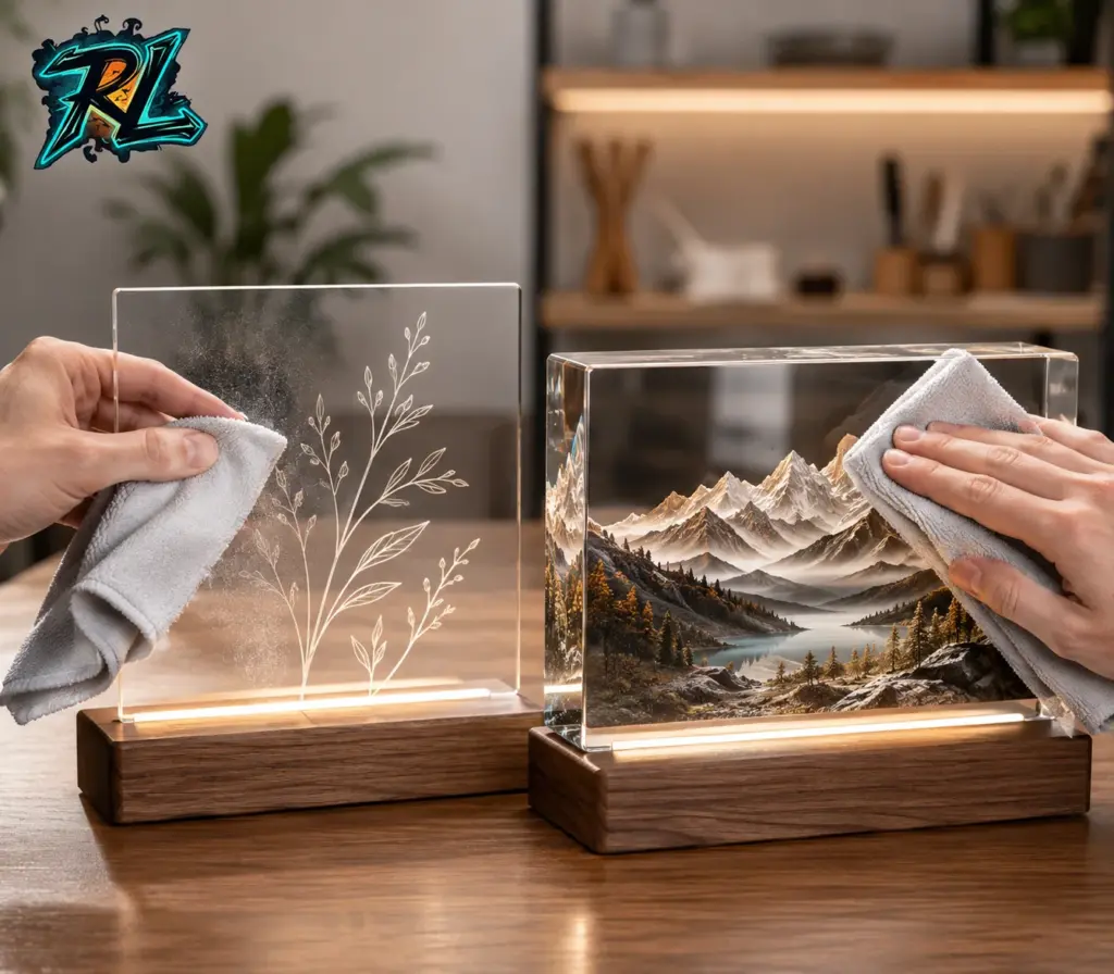 Epoxy Resin Lamp vs Acrylic Lamp: Which One Is Better Today? 3 Epoxy resin lamp vs acrylic lamp: Gentle microfiber cleaning preserves the clarity of both acrylic panels and polished epoxy resin surfaces.